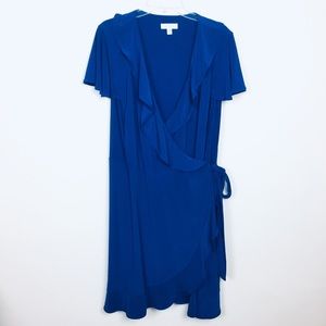 WRAP DRESS Plus Size Cobalt Blue 18W Ruffled SS